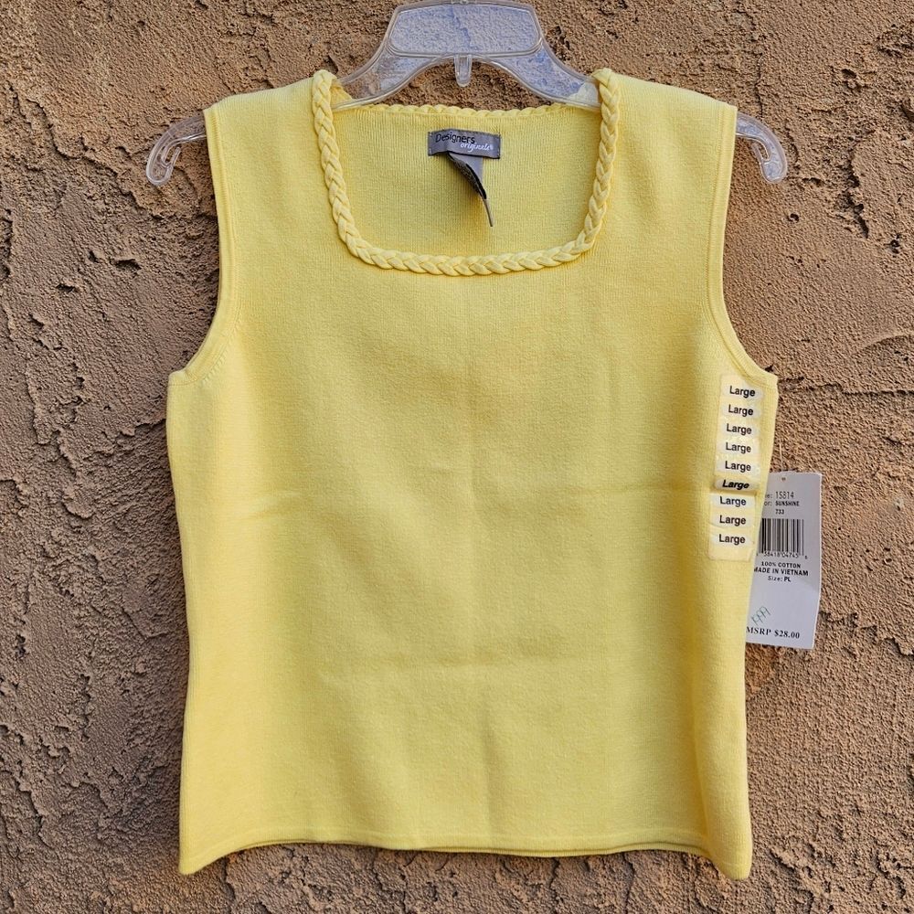 Designers Originals Yellow Braded Neckline Ribbed Tank Top Size L